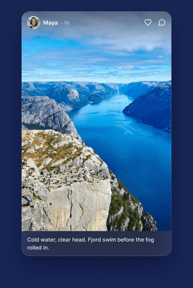 A post from Maya: a fjord swim before the fog rolled in